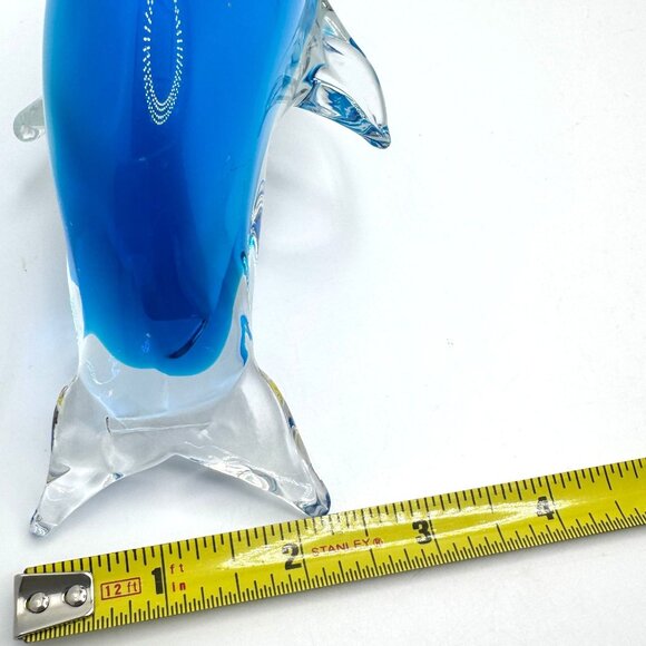 Hand Blown Art Glass Dolphin Figurine Clear Blue & White 6.25" Home Decor - Picture 3 of 7